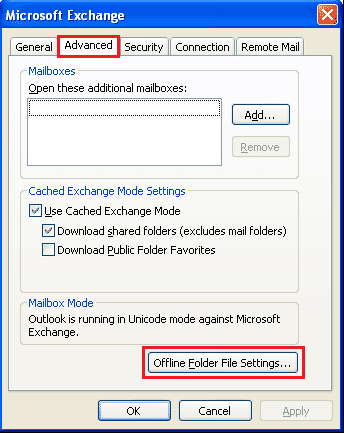 offline folder file settings